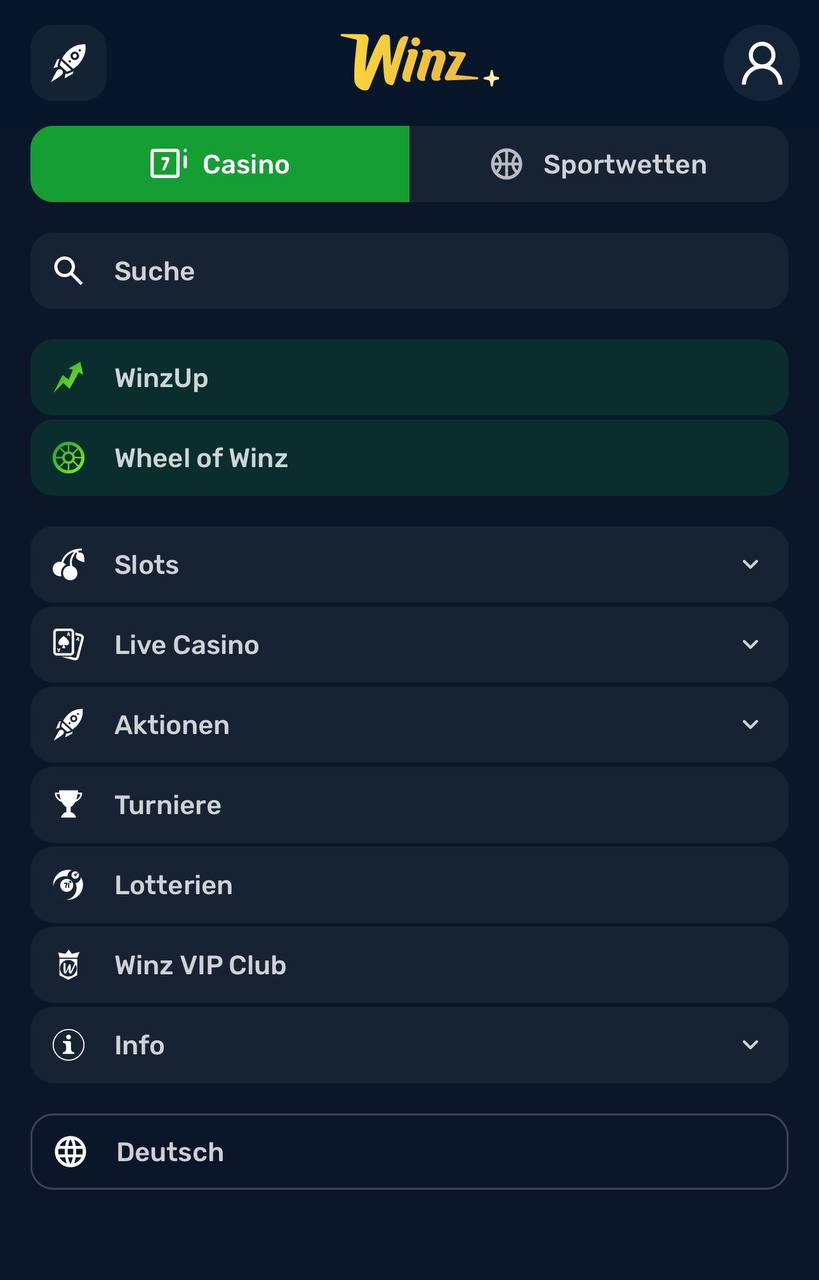 Winz.io Mobiles Menü